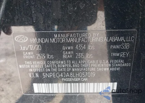 2020 Hyundai Sonata Se z USA, uszkodzony, nr VIN 5NPEG4JA8LH057019